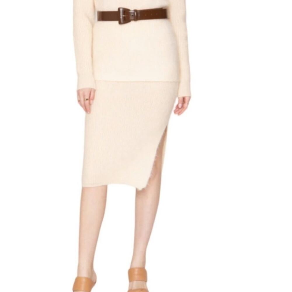 Callahan Revolve Genny Cream Eyelash Fuzzy Knit Slit Midi Skirt Ivory M NWT